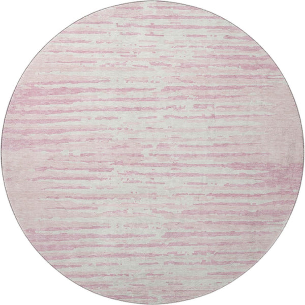 HomeRoots 8' Pink And Ivory Striped Round Rug - Washable, UV Protected, Durable, Perfect for High-Traffic Areas! 670582