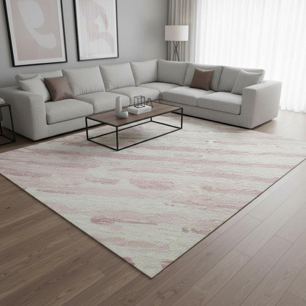 HomeRoots 8' Pink and Ivory Striped Washable Area Rug - UV Protected, Stain Resistant, Perfect for Any Space! 670583