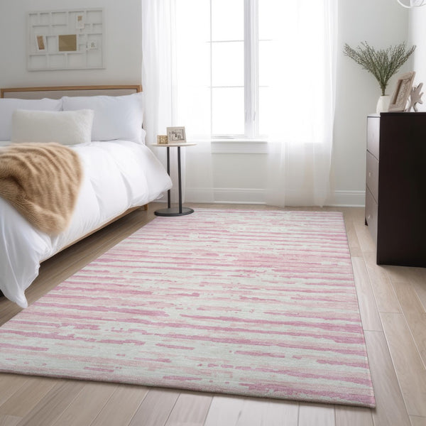 HomeRoots 8' Pink and Ivory Striped Washable Area Rug - UV Protected, Stain Resistant, Perfect for Any Space! 670583