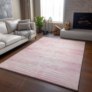 HomeRoots 8' Pink and Ivory Striped Washable Area Rug - UV Protected, Stain Resistant, Perfect for Any Space! 670583