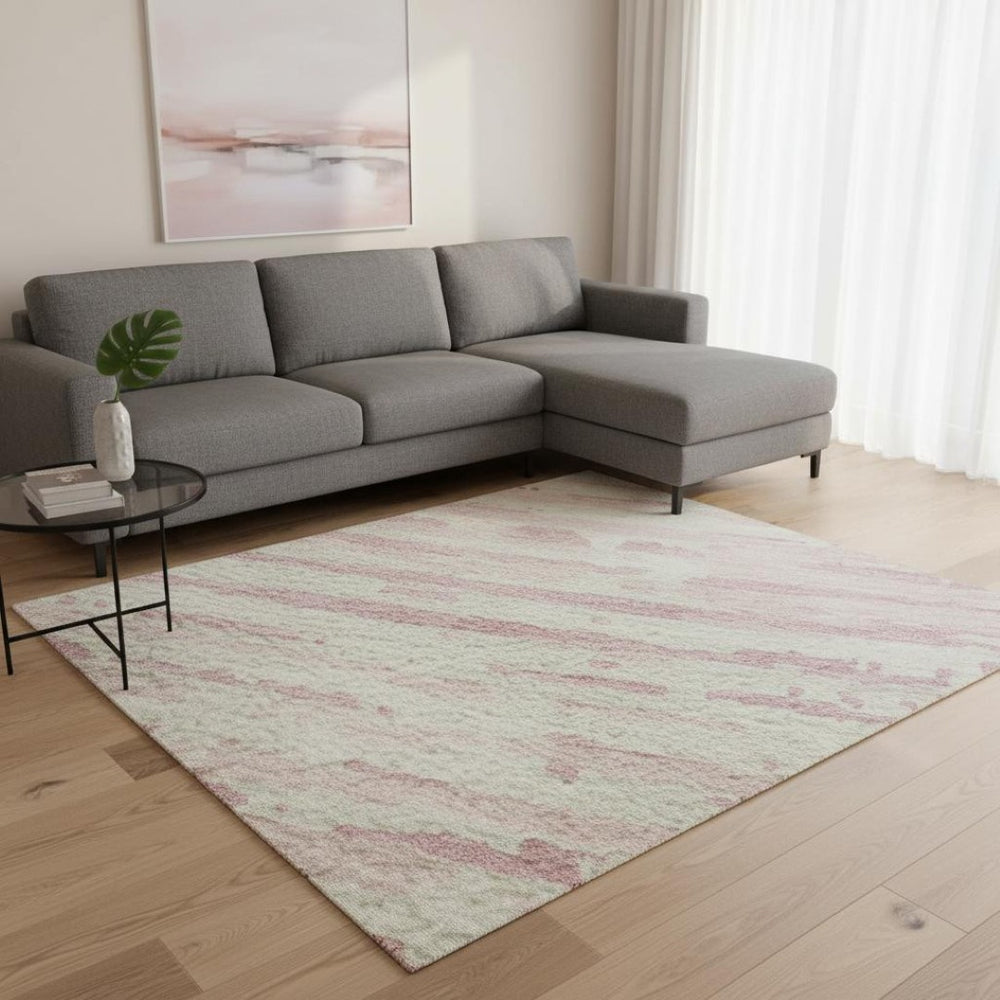 HomeRoots 9' Pink and Ivory Striped Washable Area Rug – UV Protected, Stain Resistant, Perfect for Family Spaces! 670584