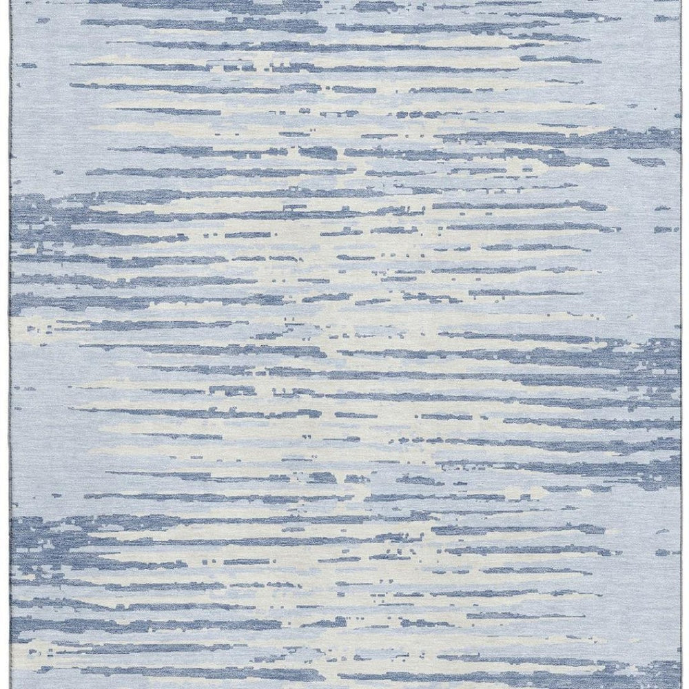 HomeRoots 5' x 8' Sky Blue & Ivory Striped Area Rug - Durable, Stain-Resistant, UV Protected for Indoor & Outdoor Use 670587