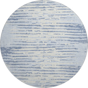 HomeRoots 8' Sky Blue And Ivory Striped Round Rug - Washable, UV Protected, Stain Resistant for Indoor & Outdoor Use 670588