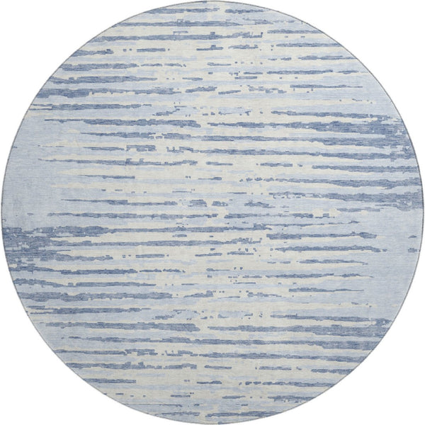 HomeRoots 8' Sky Blue And Ivory Striped Round Rug - Washable, UV Protected, Stain Resistant for Indoor & Outdoor Use 670588