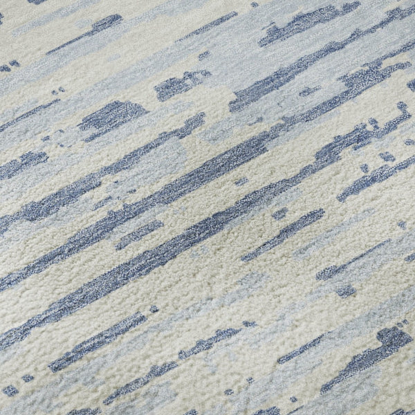 HomeRoots 8' Sky Blue And Ivory Striped Round Rug - Washable, UV Protected, Stain Resistant for Indoor & Outdoor Use 670588