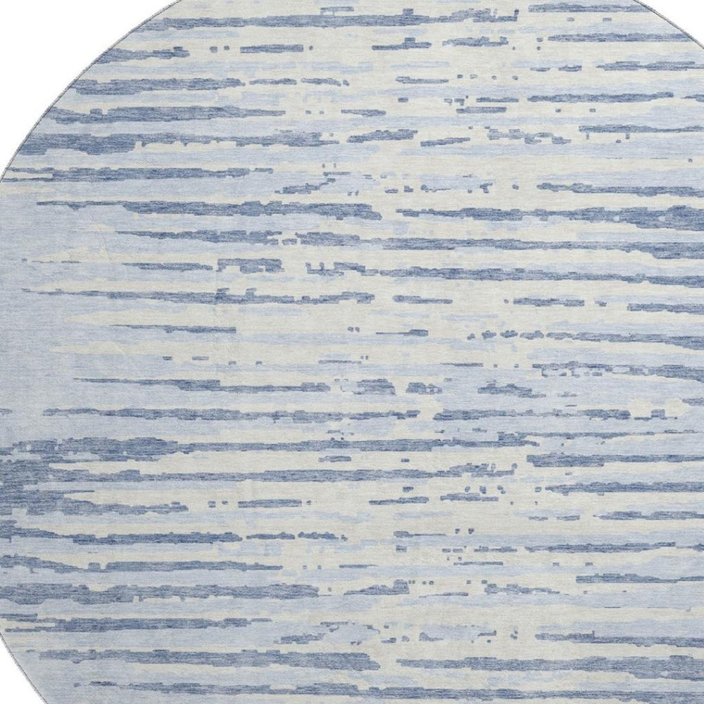 HomeRoots 8' Sky Blue And Ivory Striped Round Rug - Washable, UV Protected, Stain Resistant for Indoor & Outdoor Use 670588