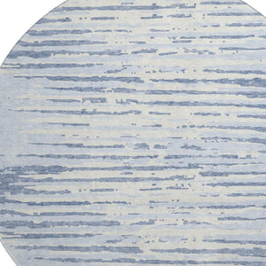 HomeRoots 8' Sky Blue And Ivory Striped Round Rug - Washable, UV Protected, Stain Resistant for Indoor & Outdoor Use 670588