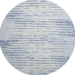 HomeRoots 8' Sky Blue And Ivory Striped Round Rug - Washable, UV Protected, Stain Resistant for Indoor & Outdoor Use 670588