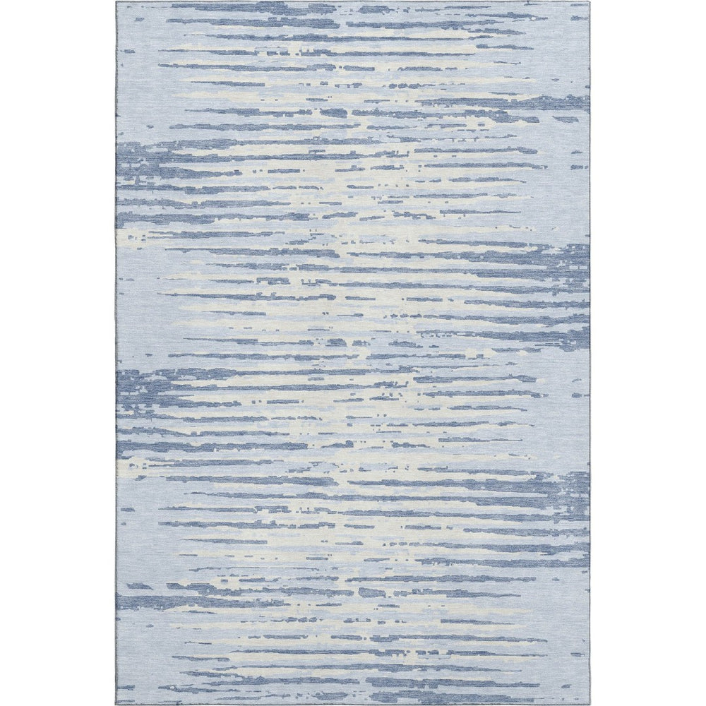 HomeRoots 9' X 12' Sky Blue Striped Area Rug - Machine-Washable, UV-Protected, Durable, Pet-Friendly Decor 670590