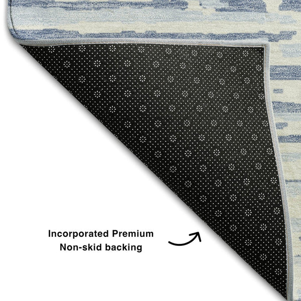 HomeRoots 9' X 12' Sky Blue Striped Area Rug - Machine-Washable, UV-Protected, Durable, Pet-Friendly Decor 670590
