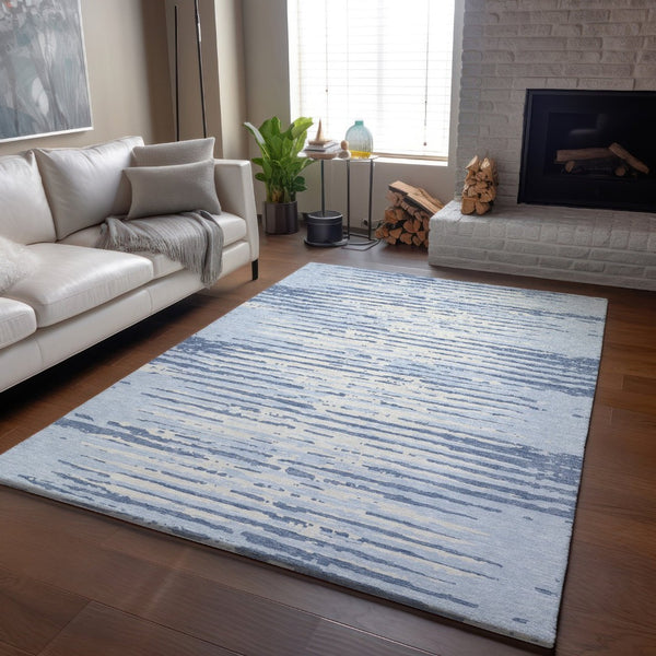 HomeRoots 10' Coastal-Inspired Sky Blue & Ivory Striped Area Rug - Washable, UV-Protected, Stain Resistant! 670591