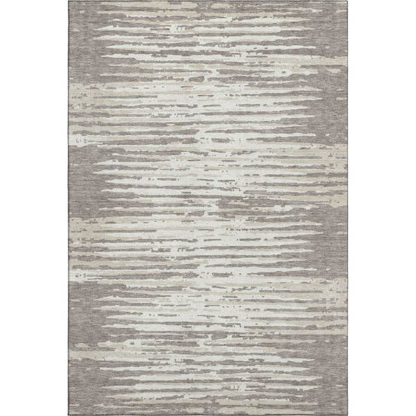 HomeRoots 5' X 8' Taupe And Ivory Striped Area Rug – Durable, Stain-Resistant, UV Protected for High-Traffic Use 670593