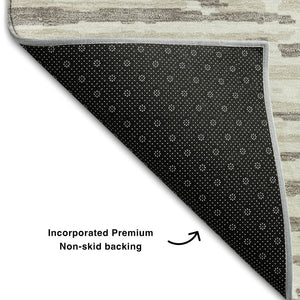 HomeRoots 5' X 8' Taupe And Ivory Striped Area Rug – Durable, Stain-Resistant, UV Protected for High-Traffic Use 670593