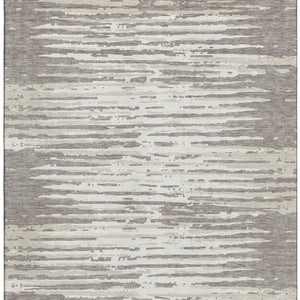 HomeRoots 5' X 8' Taupe And Ivory Striped Area Rug – Durable, Stain-Resistant, UV Protected for High-Traffic Use 670593