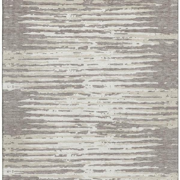 HomeRoots 5' X 8' Taupe And Ivory Striped Area Rug – Durable, Stain-Resistant, UV Protected for High-Traffic Use 670593