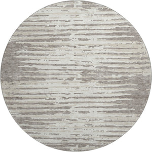 HomeRoots 8' Taupe and Ivory Striped Washable Round Rug - Durable, Stain-Resistant, UV Protected for Homes 670594