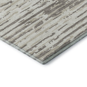 HomeRoots 8' Taupe and Ivory Striped Washable Round Rug - Durable, Stain-Resistant, UV Protected for Homes 670594