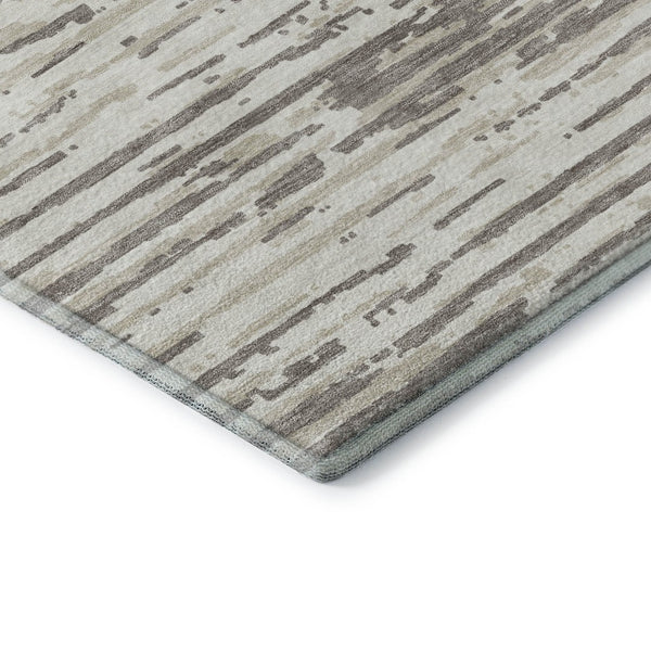 HomeRoots 8' Taupe and Ivory Striped Washable Round Rug - Durable, Stain-Resistant, UV Protected for Homes 670594
