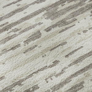 HomeRoots 8' Taupe and Ivory Striped Washable Round Rug - Durable, Stain-Resistant, UV Protected for Homes 670594