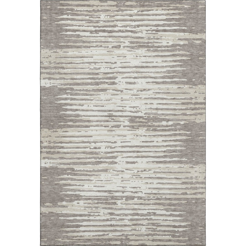 HomeRoots 10' X 14' Taupe and Ivory Striped Washable Area Rug with Stain Resistance and UV Protection 670597