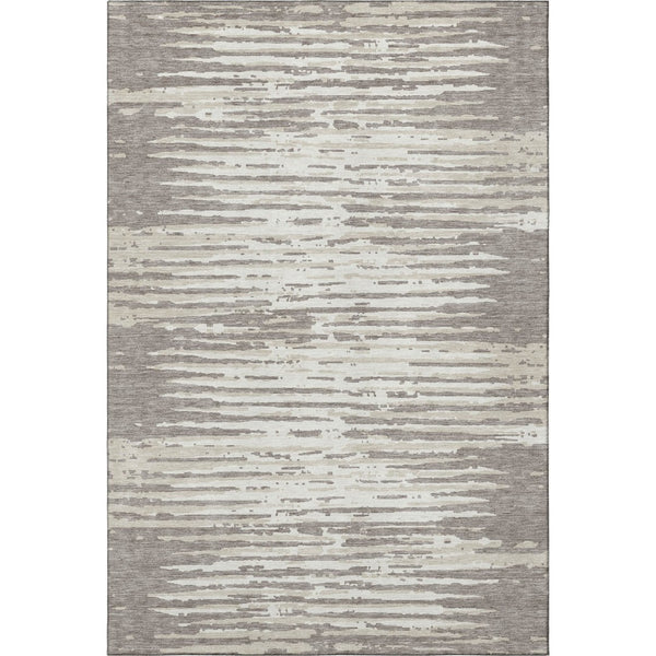 HomeRoots 10' X 14' Taupe and Ivory Striped Washable Area Rug with Stain Resistance and UV Protection 670597