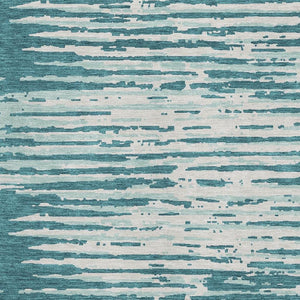 HomeRoots 5' X 8' Teal and Ivory Striped Washable Area Rug - Durable, Stain Resistant, UV Protected Beauty! 670599