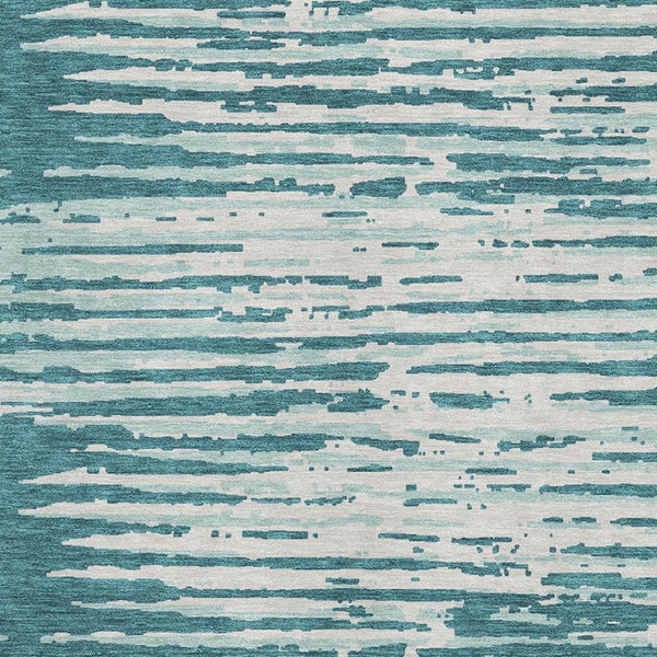 HomeRoots 5' X 8' Teal and Ivory Striped Washable Area Rug - Durable, Stain Resistant, UV Protected Beauty! 670599