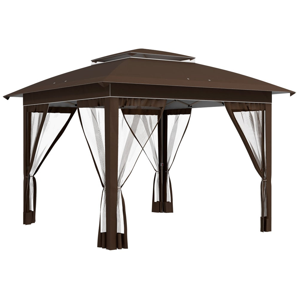 English Elm Outsunny Steel Patio Gazebo with Vented Canopy Mesh Netting and Ornate Corner Frame W2225P174278
