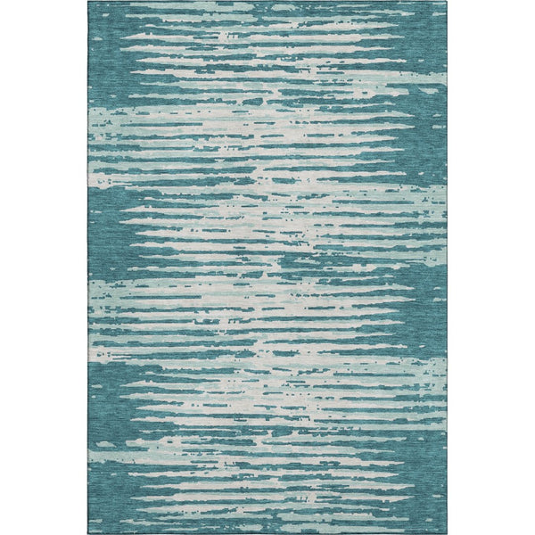 HomeRoots 8' X 10' Teal And Ivory Striped Area Rug – Durable, Stain-Resistant, UV Protected for Everyday Living 670601