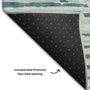HomeRoots 8' X 10' Teal And Ivory Striped Area Rug – Durable, Stain-Resistant, UV Protected for Everyday Living 670601