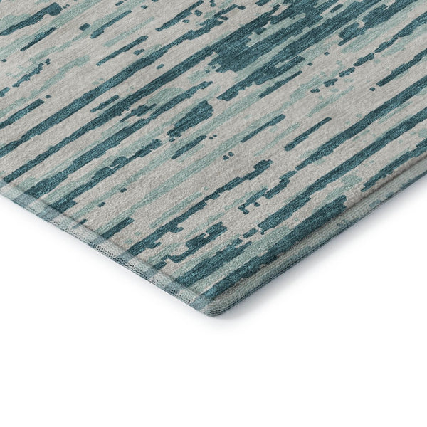 HomeRoots 8' X 10' Teal And Ivory Striped Area Rug – Durable, Stain-Resistant, UV Protected for Everyday Living 670601