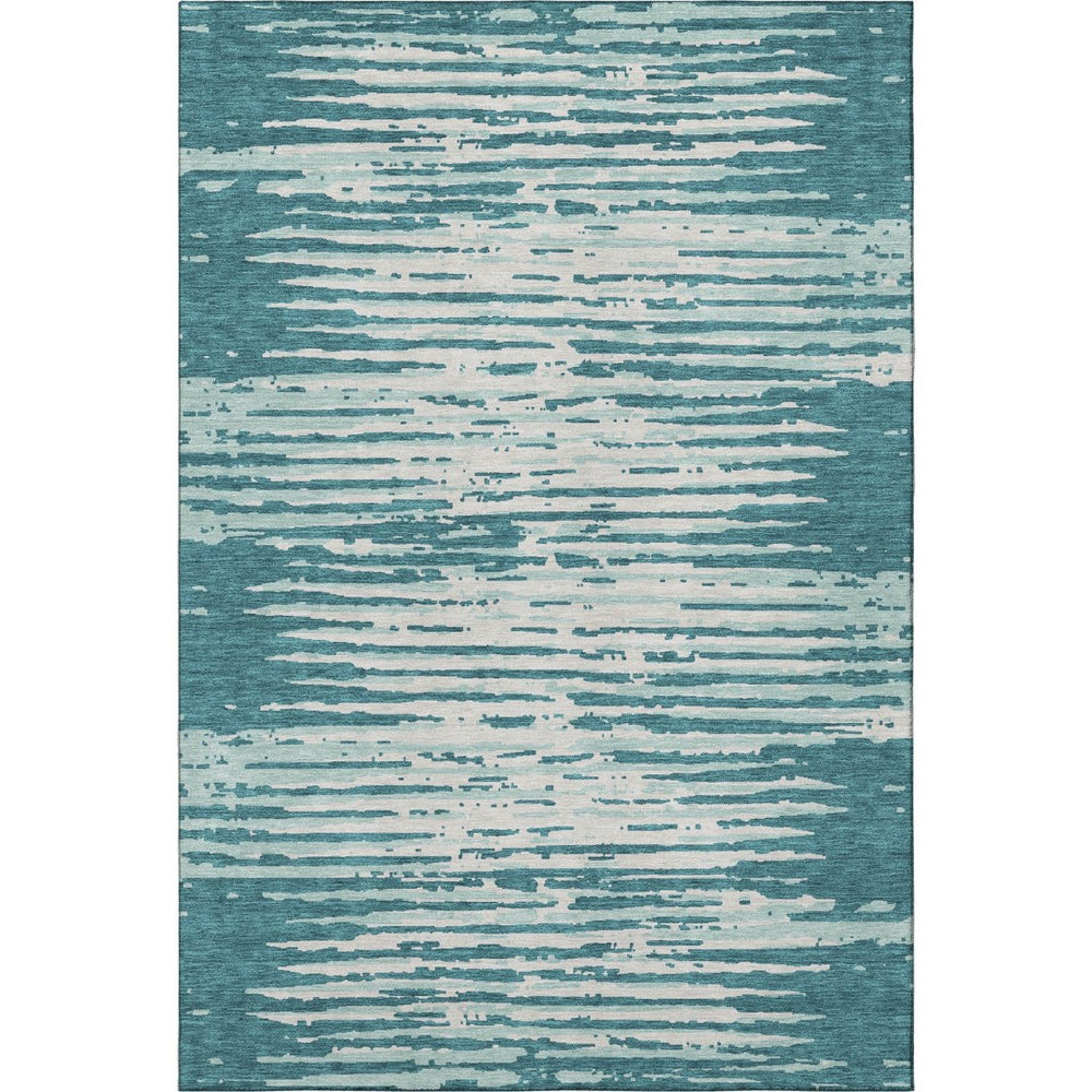 HomeRoots 8' X 10' Teal And Ivory Striped Area Rug – Durable, Stain-Resistant, UV Protected for Everyday Living 670601
