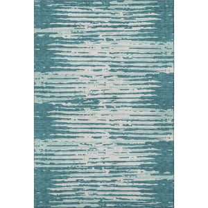 HomeRoots 8' X 10' Teal And Ivory Striped Area Rug – Durable, Stain-Resistant, UV Protected for Everyday Living 670601