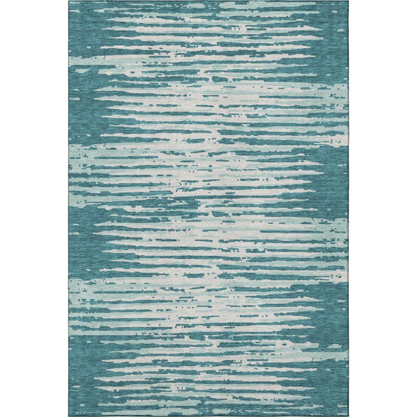 HomeRoots 8' X 10' Teal And Ivory Striped Area Rug – Durable, Stain-Resistant, UV Protected for Everyday Living 670601