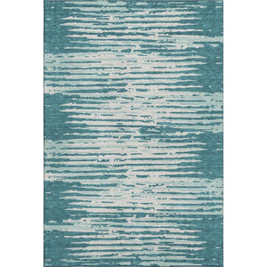 HomeRoots 9' X 12' Teal And Ivory Striped Area Rug - Washable, UV Protected, Stylish for High-Traffic Spaces 670602