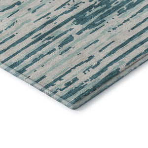 HomeRoots 9' X 12' Teal And Ivory Striped Area Rug - Washable, UV Protected, Stylish for High-Traffic Spaces 670602