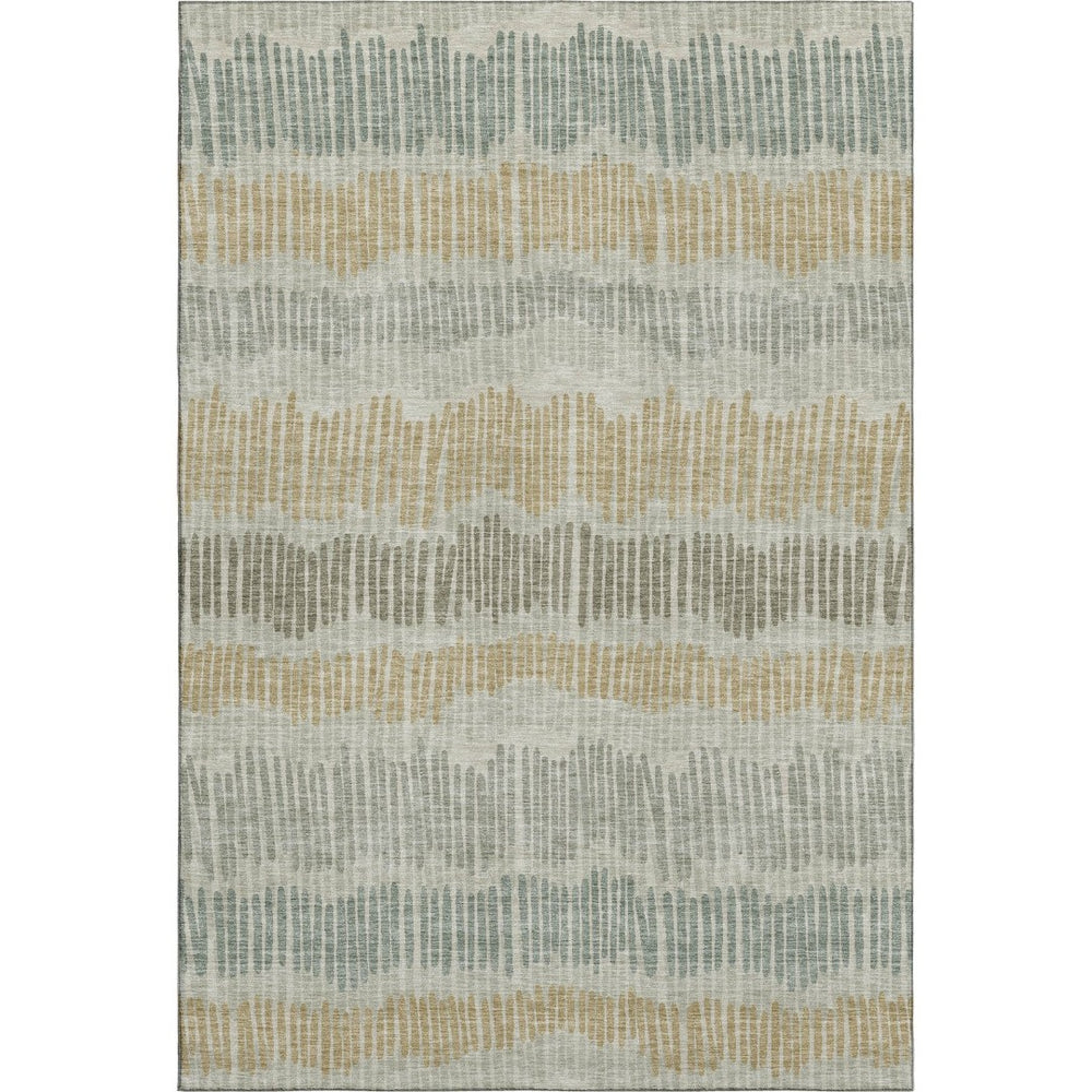 HomeRoots 5' Stylish Beige, Gold & Gray Striped Washable Area Rug with UV Protection for Versatile Living Spaces 670606