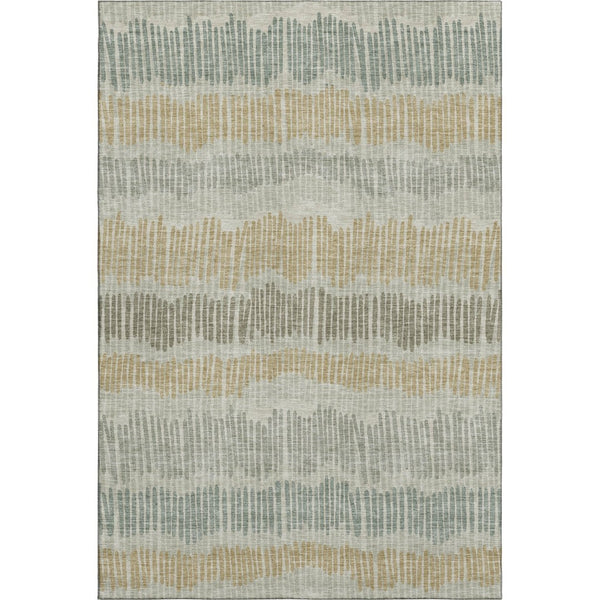 HomeRoots 5' Stylish Beige, Gold & Gray Striped Washable Area Rug with UV Protection for Versatile Living Spaces 670606