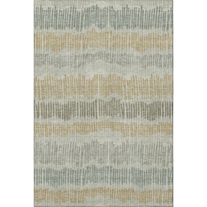 HomeRoots 5' Stylish Beige, Gold & Gray Striped Washable Area Rug with UV Protection for Versatile Living Spaces 670606