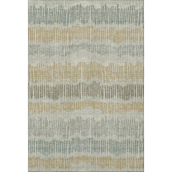 HomeRoots 5' Stylish Beige, Gold & Gray Striped Washable Area Rug with UV Protection for Versatile Living Spaces 670606