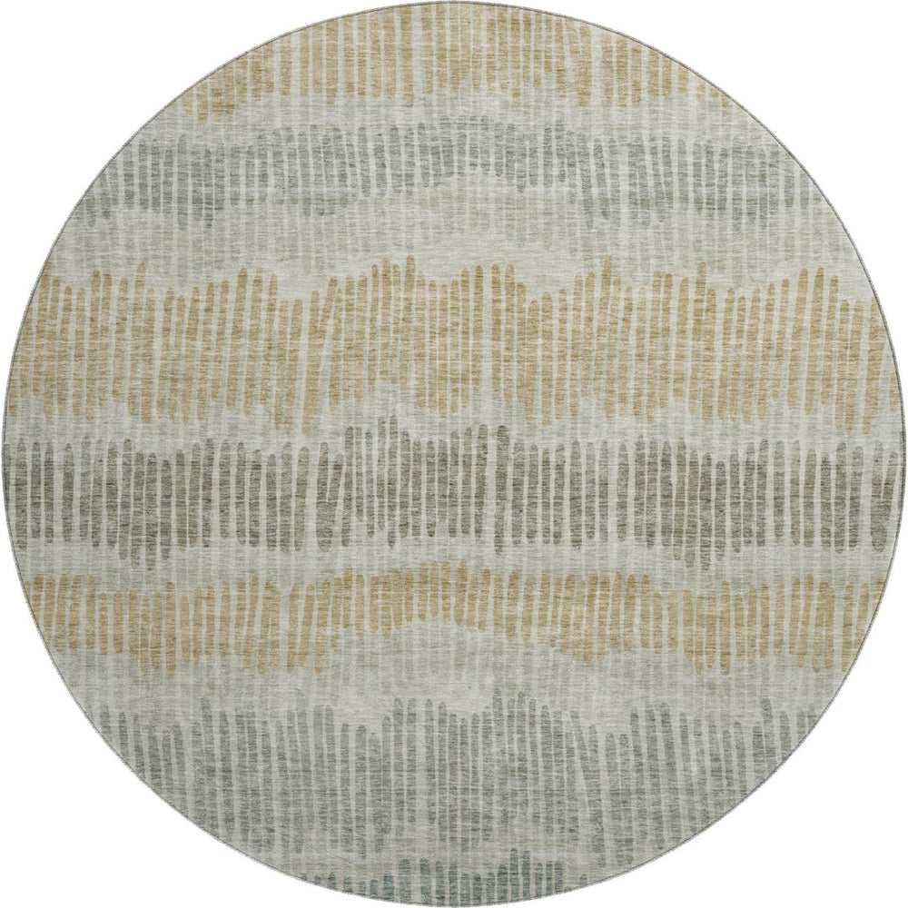 HomeRoots 8' Striped Round Rug in Beige, Gold & Gray – Washable, UV-Protected, Durable for Homes & Outdoors 670607
