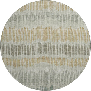 HomeRoots 8' Striped Round Rug in Beige, Gold & Gray – Washable, UV-Protected, Durable for Homes & Outdoors 670607