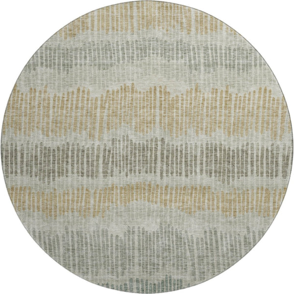 HomeRoots 8' Striped Round Rug in Beige, Gold & Gray – Washable, UV-Protected, Durable for Homes & Outdoors 670607