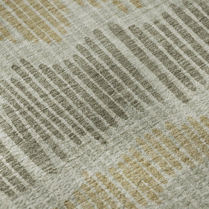 HomeRoots 8' Striped Round Rug in Beige, Gold & Gray – Washable, UV-Protected, Durable for Homes & Outdoors 670607