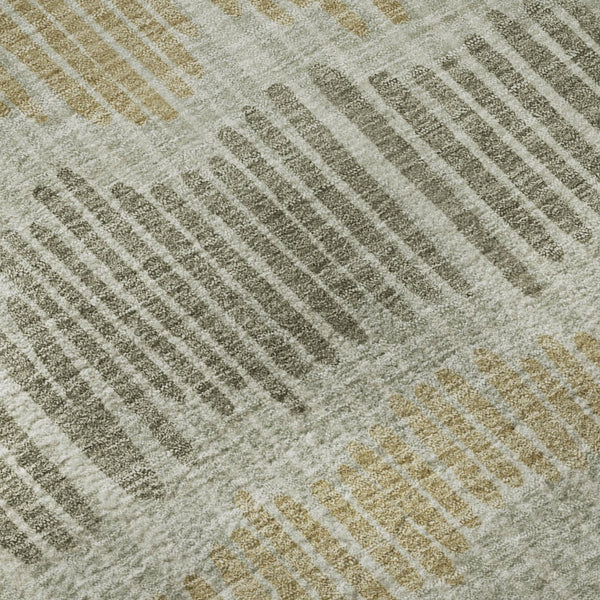 HomeRoots 8' Striped Round Rug in Beige, Gold & Gray – Washable, UV-Protected, Durable for Homes & Outdoors 670607