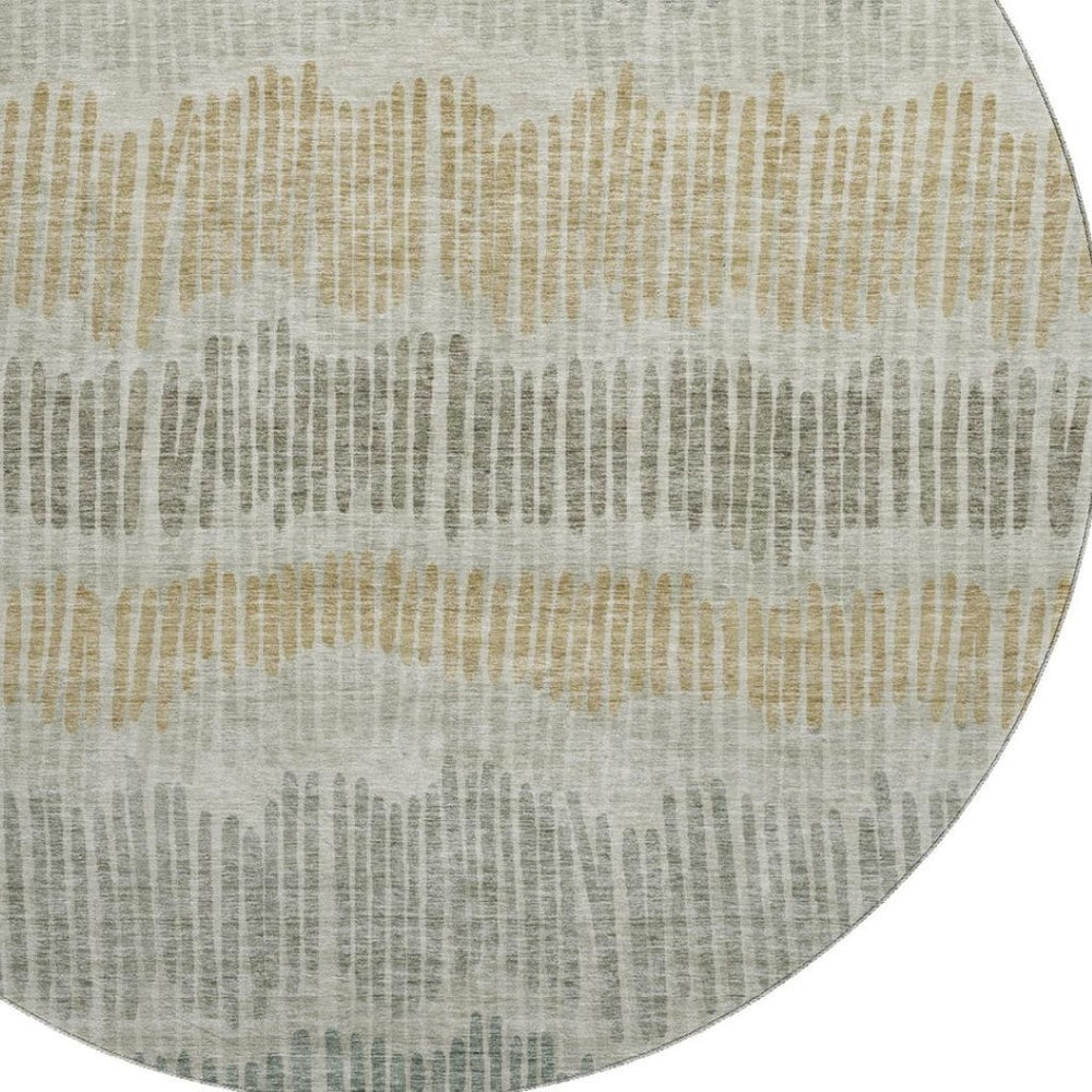 HomeRoots 8' Striped Round Rug in Beige, Gold & Gray – Washable, UV-Protected, Durable for Homes & Outdoors 670607