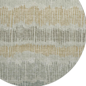 HomeRoots 8' Striped Round Rug in Beige, Gold & Gray – Washable, UV-Protected, Durable for Homes & Outdoors 670607