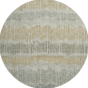 HomeRoots 8' Striped Round Rug in Beige, Gold & Gray – Washable, UV-Protected, Durable for Homes & Outdoors 670607