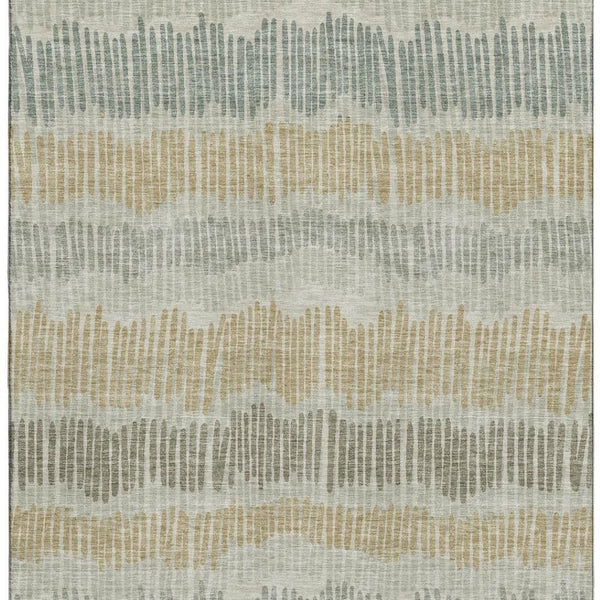 HomeRoots 9' X 12' Elegant Beige, Gold & Gray Striped Area Rug – Washable, UV Protected & Stain Resistant Design 670609