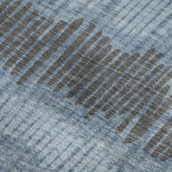 HomeRoots 5' X 8' Washable Blue Ivory Gray Striped Area Rug - UV Protected, Stain Resistant & Durable Design 670612